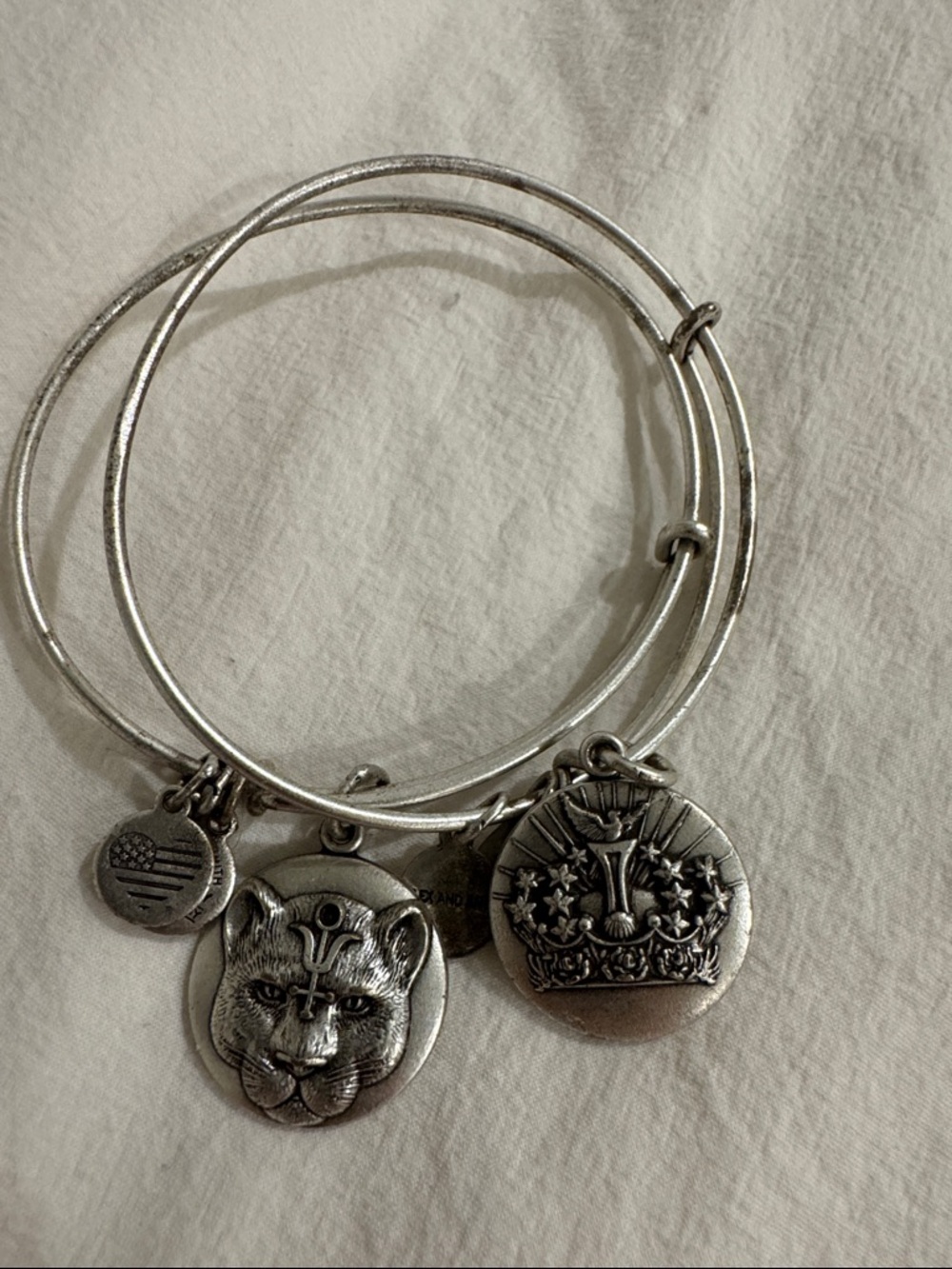3/$50! Alex and Ani Queens Crown and Wild Heart Silver Charm Bangle Bracelets